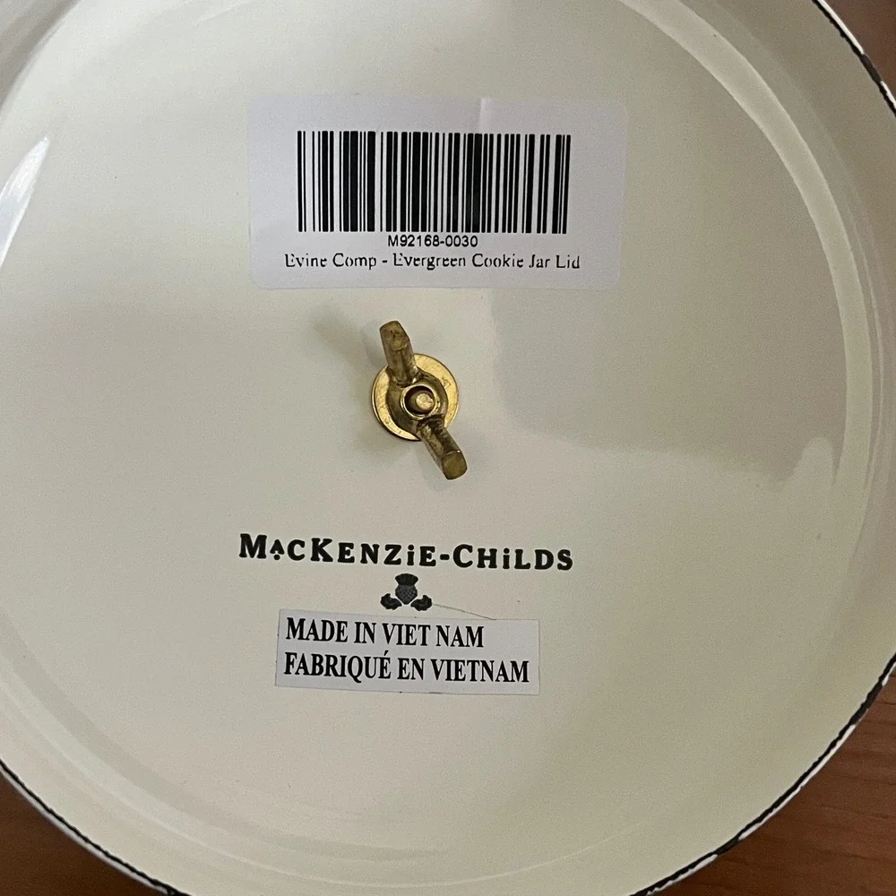 Mackenzie-Childs Evergreen Glass Cookie Jar Holiday Courtly Check Lid Finial‎